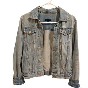 GAP Denim Jacket Light Wash Distressed Trucker Style Women's